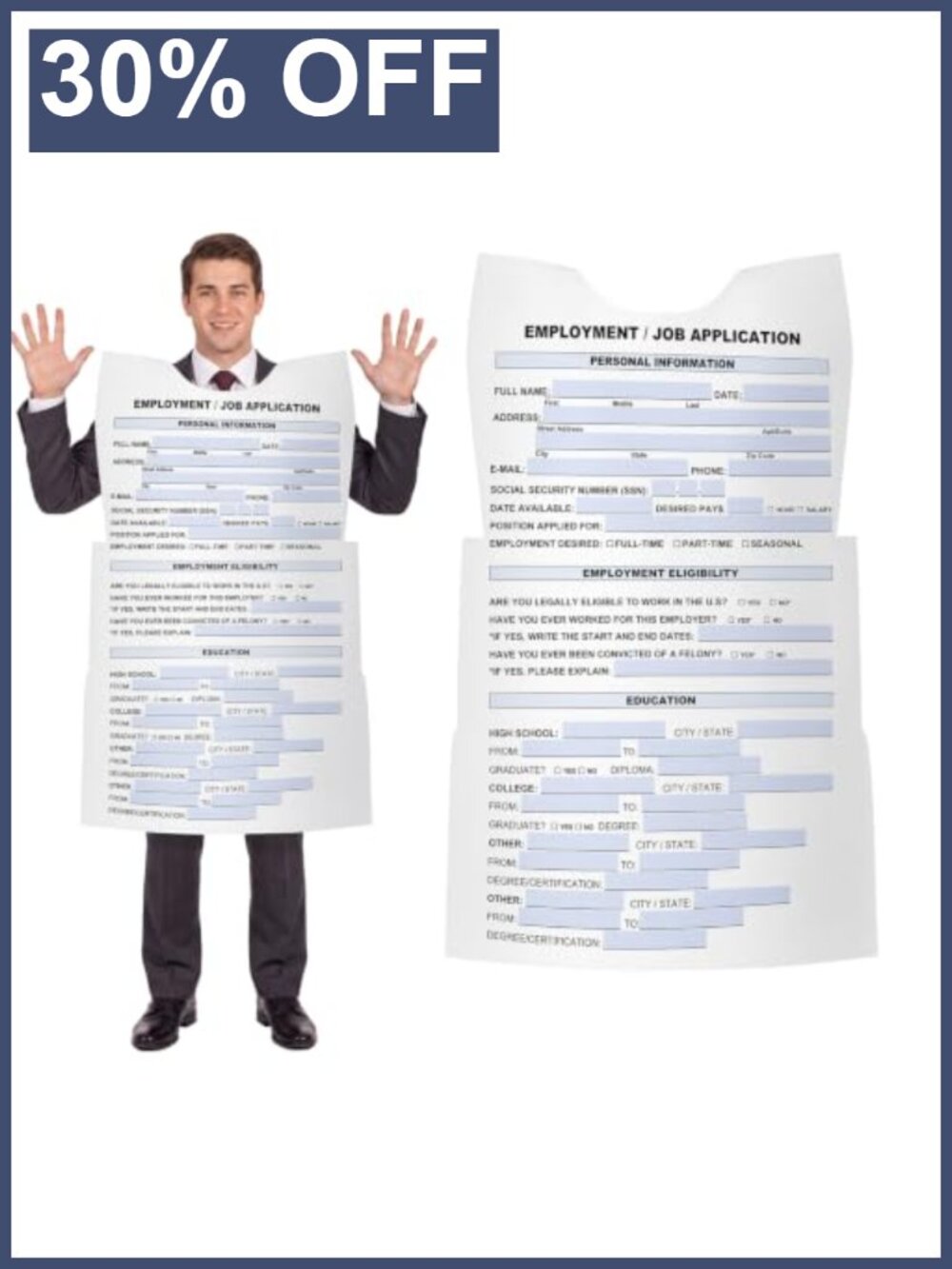 Felt Job Application Form Costume Adult Halloween Novelty Felt Costume